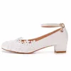 Casual Shoes White Lace Women Pumps Platform 3CM High Heels Ankle Strap Ladies Office Party Dance Wedding