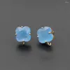 Dangle Earrings 6pair Gold Plated Flower Ear Posts Studs Colorful Natural Blue Amazonite Stone With Open Loop Connector DIY Women