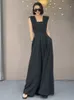 Long Jumpsuits Women Black Trendy Loose Retro Summer Feminine Office-look Sleeveless Simple Elegant Solid Evening Dress 240229