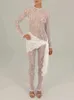 Sibybo Long Sleeve Lace Jumpsuit Sexy Lace See-through Rompers Basic Skinny High Elasticity Leggings Womens Streetwear 240229