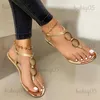 Sandalias Sandalias de cadena de oro Hebilla Chanclas planas con romano casual 2024 Sandalias de punta abierta de verano Tacón pequeño Sandalias diarias para mujeres T240301