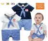 Vestiti estivi per neonati Tute per bambini risvolto blu scuro Pagliaccetti per neonati manica corta 2 colori 3 taglia 6 pzlot3652772