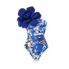 Costumi da bagno da donna 2024 Costume intero da donna 3D Grande fiore decorativo stampato Monokini Ragazze sexy Summer Beach