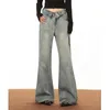 Jeans da donna Pantaloni in denim dritti a vita alta casual con design flangiato vintage americano a gamba larga blu