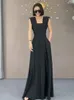 Long Jumpsuits Women Black Trendy Loose Retro Summer Feminine Office-look Sleeveless Simple Elegant Solid Evening Dress 240229