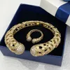 Bracelet For Women Fashion 18K Gold Plated Copper Bangle Ring Set Zirconia Luxury Dubai Jewelry Trendy Wedding Party Accessories 240228