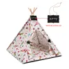 Mats Canvas Pet Tent Pet Teepee Dog Tent House Cat Bed Puppy Cat Indoor Outdoor Pet Teepee with Cushion Portable Dog Tent Supplies