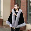 Fur Faux Fur Coat Fur Collar Hooded Jackets For Women Cape 2021 Winter Poncho Harajuku Loose Patchwork Shawl Fausse Fourrure Cloak