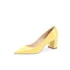 Woman's Chunky Yellow Pumps Closed Toe Slip On Heels Basiness Office Classic Dress Shoes 240228