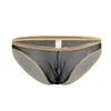 Cuecas masculinas sexy cintura baixa gaze calças transparentes roupa interior dos homens ropa interior hombre aro dourado dos homens bikini breve