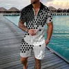 Herrspårspår Tre knappar Koreanska män Slim Fit 3D Kort ärm Shorts Beach Tropical Hawaiianss Body Sports