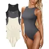 Kvinnors T-skjortor Summer 2024 Kvinnor Vit Ribbed bodysuit Sexig O-hals ärmlös tank top fast färg Basic Woman Casual Stretchy bodycon