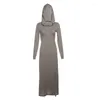 Casual Dresses Autumn Sister Party Solid Color Simple Trendy Cool Säker Sexig Mature Charm Women's Straight Long Hooded Dress