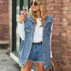 Gilets Vente chaude Femmes Noir et Bleu Sans Manches Denim Gilet Mode Lâche Long Jeans Manteau Rue Casual Femme Vêtements SXL Drop Ship