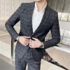 Jackets Suits for Men 2023 New in Plaid Elegant Buiness Jacket Pants Vest 3 Pieces Sets Male Formal Party Evening Wedding Pant Suits