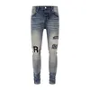 Ami Designer Jeans viola da uomo High Street Hole Patch Pantaloni con pannello a stella ricamati da uomo e da donna Pantaloni slim elasticizzati29-40