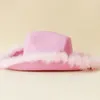 Bérets Rose Cowgirl Chapeau Western Cowboy Caps Pour Femmes Fille Tiara Costume De Vacances Fête Plume Bord Fedora