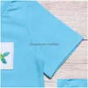 Clothing Sets Summer Clothes Blue Short Sleeve Top And Green Vertical Stripes Shorts Dolphin Crab Fish Embroidery Pattern Boys Drop Dhj84