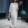 Casual Dresses Women Dress Sequin Three Quarter Sleeve Maxi Elegant Ankle Length Soft Pullover For Oversized O Neck Commute Style