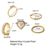 Cluster Rings 5 ​​Piece Set For Women Sweet Heart Pearl Finger Ring Charm smycken