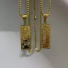 Rektangel US dollar Bill Pendant Hip Hop Men's and Womens 14k Yellow Gold Necklace Vintage Jewelry