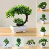 Dekorative Blumen, künstliche Pflanze, Bonsai, grüner Kunststoff, kleiner Baumtopf, gefälschte Blumen im Topf, Ornamente für Zuhause, Zimmer, Tisch, Garten, El-Dekor