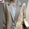 Blazers Spring Blazers for Women Suits Sun Protecrives Jacket Ladies Satin Drape Silky Soft Longleeve Suit Slote Lapel Autunt Coats