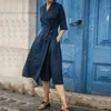 Frauen Tanks Camis 2021 Neue Baumwolle Hanf Medium Sleeve Lace Up Kragen Swing Kleid Solide Mode Lässig
