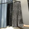 Capris Autumn Winter Thicking Silver Black Sequin Pants for Women 2023 High midje Glitter Pants Sparkly Trousers Party Clubwear