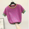 Gebreide trui T-shirt Designer damestops Kleurrijke jacquard damestrui Hoge kwaliteit nieuwe korte mouw