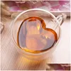 Mugs 180Ml 240Ml Double Wall Glass Coffee Transparent Heart Shaped Milk Tea Cups With Handle Romantic Gifts Drop Delivery Home Garde Dhnkq