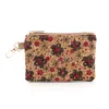 Porte-monnaie en liège, 30 pièces, impression florale et papillon, sac portable à ligne d'oreille courte avec porte-clés