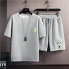 Calças masculinas camisas shorts 2024 verão estilo coreano elástico cintura esportiva casual conjuntos masculino moda e camisa homens tamanho M-XXXL