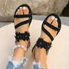 Sandaler Flower Flats Women Rom Open Toe Beach Flip Flops Summer 2024 Designer Outdoor Slippers Brand Dress Zapatos Femme Slides