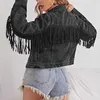 Kvinnorjackor jackor Stylish Fringe pärlstav denimrock höst mode långärmad damer ytterkläder tassel jean 240301