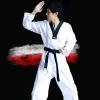 Produkte Erwachsene Kinder Männer Frauen Schwarz Taekwondo Uniform Dobok Wtf Baumwolle Tae Kwon Do Set Kleidung TKD Kleidung Sets Gürtel Karate Anzüge