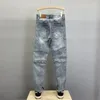 Men's Jeans Male Cowboy Pants Light Blue Trousers Holes For Men Motorcycle Torn Cropped Broken With Slits Ripped Spring Autumn Kpop Xs