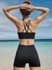 Women's Tracksuits Apprabant Fashion Basic Sports Set Solid Cross Bandage Backless Sleeveless Camisole Tank Top Pocket Tight Casual Yoga