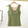 Camisoles tanques sutiã colete mulheres roupa interior térmica superior feminino desgaste interno senhoras tanque de aquecimento quente almofada removível profunda v roupas de inverno und