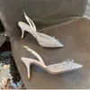René Caovilla Slingbacks Vobus chaussures High Heels Crystal Mesh Lace Sandals Designer Fashion Femmes Pointed Toe Marif