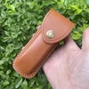 S2271 Tweelaagse zakmesschede van echt rundleer, 4,8" opvouwbare EDC-messenetui, draagbaar zakmes, lederen holster met kliksluiting en riemlus