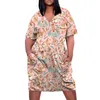 Casual Dresses Women's Summer Plus Size Dress V-ringen Kort ärm Rolig tryckt Loose Fashion Knee Pocket Vestidos Cortos