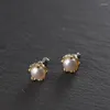 Stud Earrings FNJ 925 Silver For Women Jewelry 7mm Natural Freshwater Pearl Pure S925 Sterling Earring Enameling