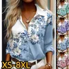 Kadın Bluzları 2024 Ofis Lady Dönüş Yaka Baskı Düğmesi Gömlek Sonbahar Kış Kış Kadın Moda Gömlek İnce Breated XS-8XL