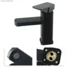 Bathroom Sink Faucets 1 faucet plastic steel bathroom counter basin shaped square base black hot and cold mixer Q240301