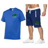 여름 남자 피트니스 패션 남자 캐주얼 스포츠웨어 세트, 체육관 운동복 짧은 슬리브 티셔츠 반바지 2 피스 세트