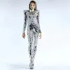 Stage Wear Pole Dance Outfit Women Lens Bodysuit Bar Silver Jumpsuit Nightclub Show Mirror Shiny Sequins Gogo Costume