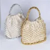 Sacs de soirée Sac à main tissé creux en corde de papier brillant 2 couleurs or et argent avec sac de corde de doublure en coton pour sac de plage en maille pour femme J240301