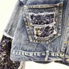 Giacche da donna New Fashion Paillettes pesanti Jeans corti sfilacciati in denim Studente Streetwear Jeans strappati Cappotti1 240301