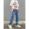 Jeans pour hommes jeans de créateur style américain haute rue velours brodé jeans dégradés pour hommes Instagram tendance rue hip-hop lâche jambe droite pantalon imprimé complet